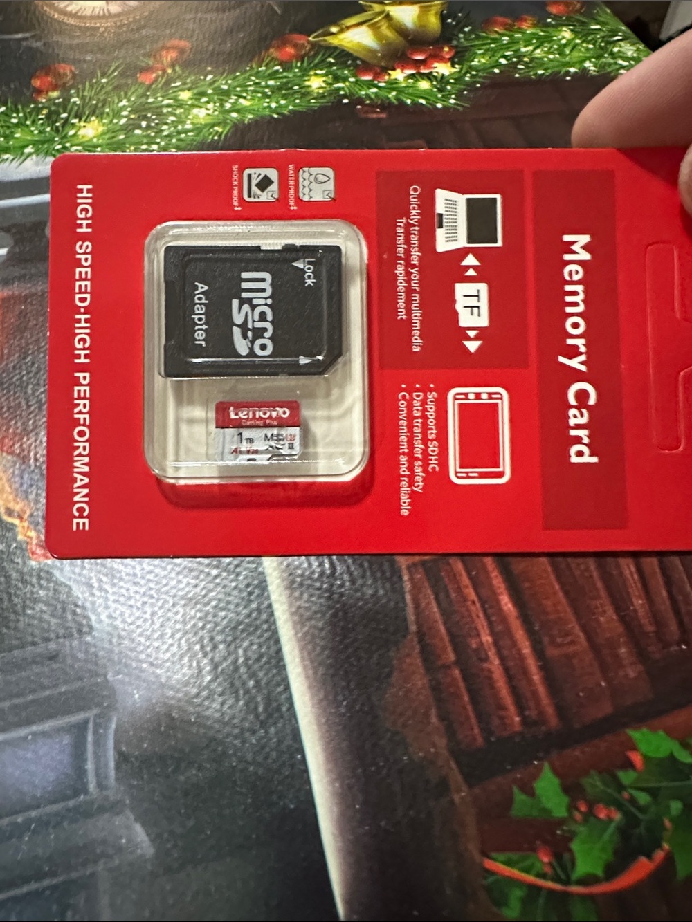 Lenovo Red MicroSD Card with Black Adapter